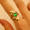 Stainless Steel Natural Stone Ring Electroplated With Gold Geometric Retro Style For Women
