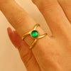 Stainless Steel Natural Stone Ring Electroplated With Gold Geometric Retro Style For Women