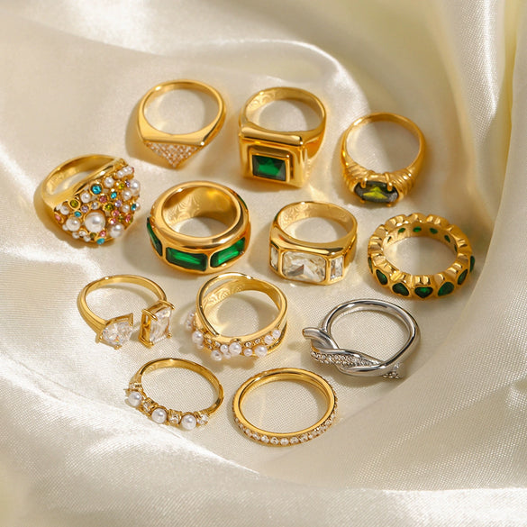 Stainless Steel Natural Stone Ring With Electroplating Treatment