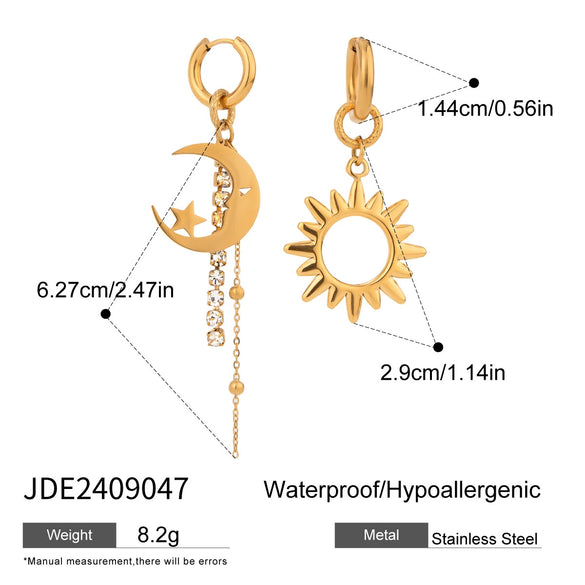 Stainless Steel Natural Stone Tassel Hammer Geometric Earrings For Women With Electroplating