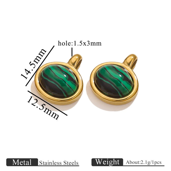 Stainless Steel Natural Stone Tiger Eye Oval Pendant Jewelry Accessories Retro Geometric Totem Electroplated