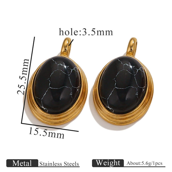 Stainless Steel Natural Stone Tiger Eye Oval Pendant Jewelry Accessories Retro Geometric Totem Electroplated
