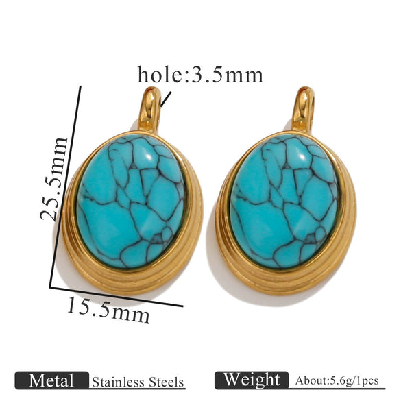 Stainless Steel Natural Stone Tiger Eye Oval Pendant Jewelry Accessories Retro Geometric Totem Electroplated