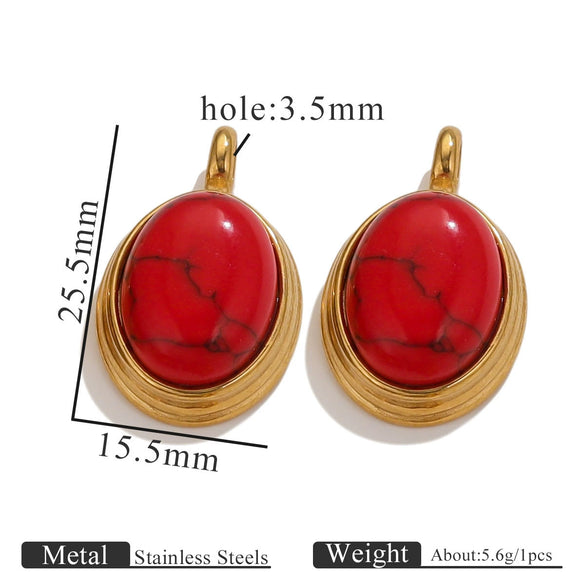 Stainless Steel Natural Stone Tiger Eye Oval Pendant Jewelry Accessories Retro Geometric Totem Electroplated
