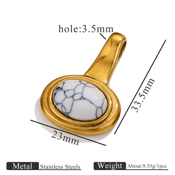 Stainless Steel Natural Stone Tiger Eye Oval Pendant Jewelry Accessories Retro Geometric Totem Electroplated