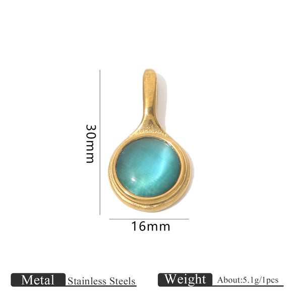 Stainless Steel Natural Stone Tiger Eye Oval Pendant Jewelry Accessories Retro Geometric Totem Electroplated