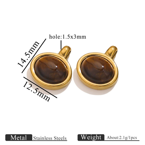 Stainless Steel Natural Stone Tiger Eye Oval Pendant Jewelry Accessories Retro Geometric Totem Electroplated