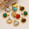 Stainless Steel Natural Stone Tiger Eye Oval Pendant Jewelry Accessories Retro Geometric Totem Electroplated