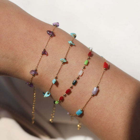 Stainless Steel Natural Stone Totem Bracelet Necklace Electroplated Fashion Small Fresh Simple Diy Handmade