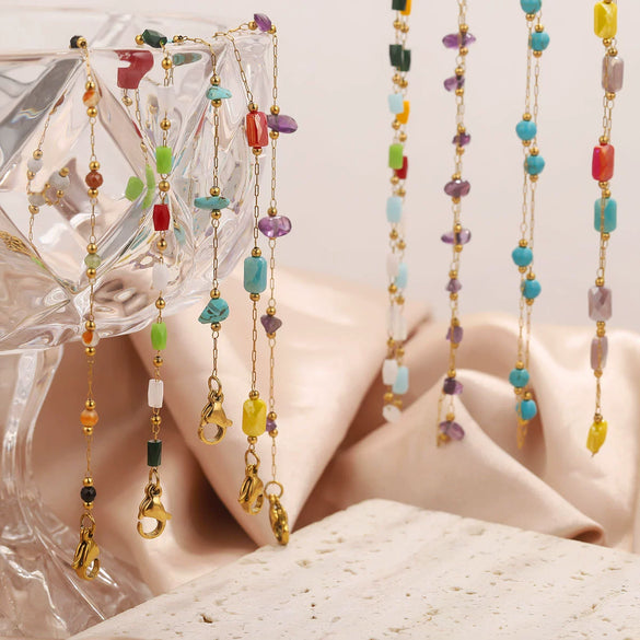 Stainless Steel Natural Stone Totem Bracelet Necklace Electroplated Fashion Small Fresh Simple Diy Handmade