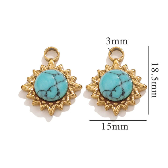 Stainless Steel Natural Stone Turquoise Pendant Necklace Earrings Diy Accessories With Electroplating And Geometric Ushape Design