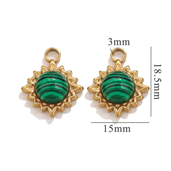 Stainless Steel Natural Stone Turquoise Pendant Necklace Earrings Diy Accessories With Electroplating And Geometric Ushape Design