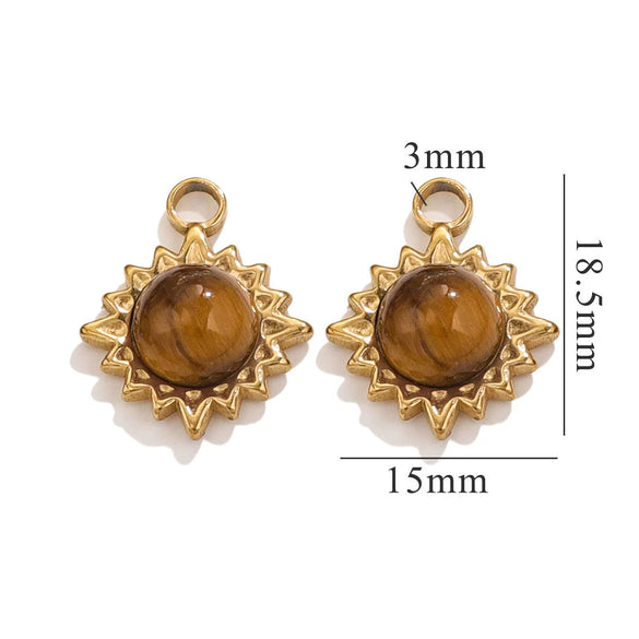 Stainless Steel Natural Stone Turquoise Pendant Necklace Earrings Diy Accessories With Electroplating And Geometric Ushape Design