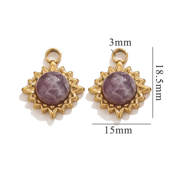 Stainless Steel Natural Stone Turquoise Pendant Necklace Earrings Diy Accessories With Electroplating And Geometric Ushape Design
