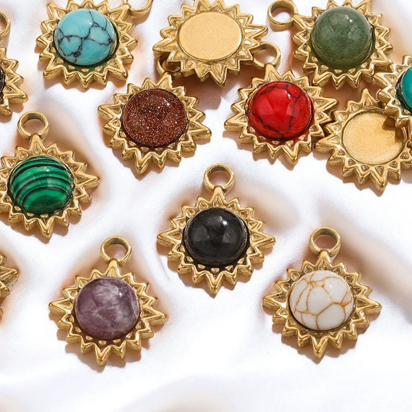 Stainless Steel Natural Stone Turquoise Pendant Necklace Earrings Diy Accessories With Electroplating And Geometric Ushape Design