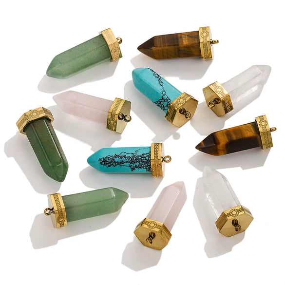 Stainless Steel Natural Stone Water Drop Jewelry Accessories Earrings Necklace With Bullet Shape Electroplated 18K