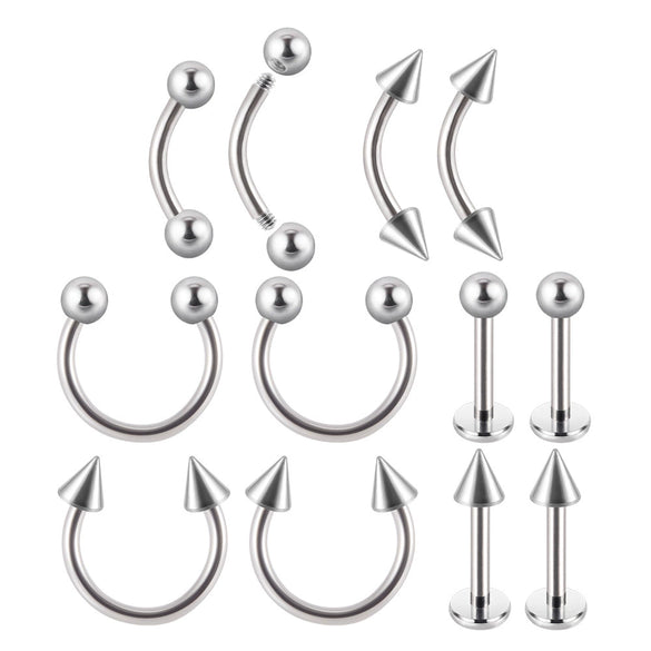 Stainless Steel Natural Style Geometric Lip Nails Eyebrow Nails Horseshoe Nose Ring Kit With C Shaped Lip Rings And Ear Bones Electroplated