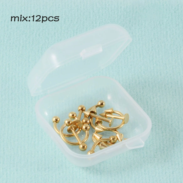 Stainless Steel Natural Style Geometric Lip Nails Eyebrow Nails Horseshoe Nose Ring Kit With C Shaped Lip Rings And Ear Bones Electroplated