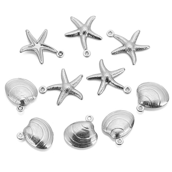 Stainless Steel Natural Style Starfish And Scallop Pendant Jewelry Accessories