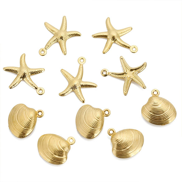 Stainless Steel Natural Style Starfish And Scallop Pendant Jewelry Accessories