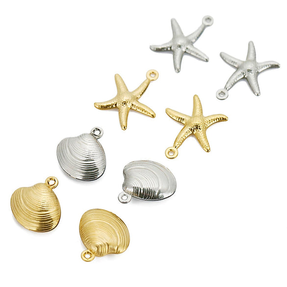 Stainless Steel Natural Style Starfish And Scallop Pendant Jewelry Accessories