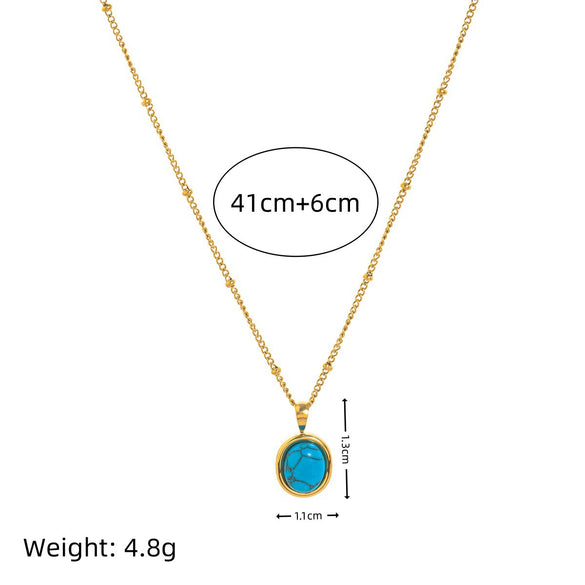 Stainless Steel Natural Turquoise Necklace Furnace Vacuum Plating 18K Gold Color Fashion