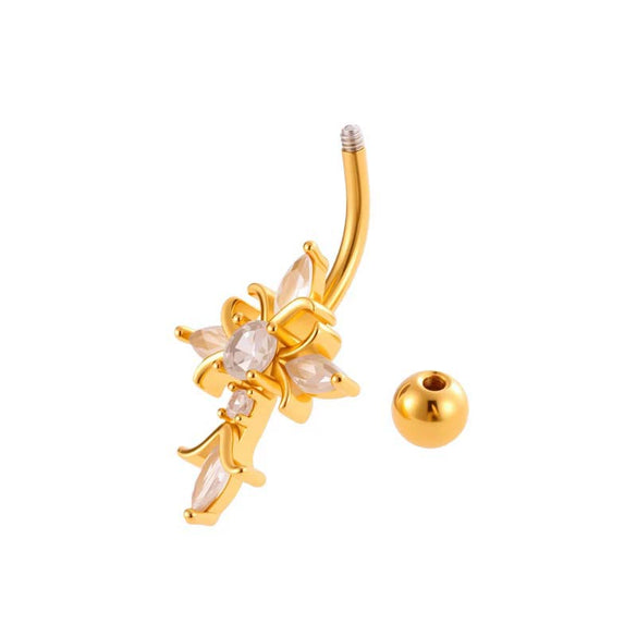 Stainless Steel Navel Button Jewelry Inlaid With Zircon Lace Cross For Women Electroplated