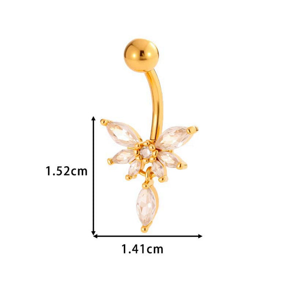 Stainless Steel Navel Button Jewelry Inlaid With Zircon Lace Cross For Women Electroplated