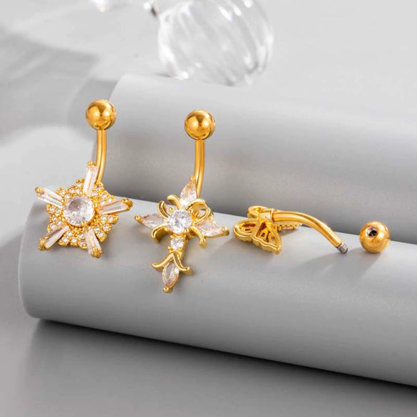 Stainless Steel Navel Button Jewelry Inlaid With Zircon Lace Cross For Women Electroplated