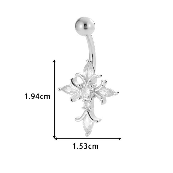 Stainless Steel Navel Button Jewelry Inlaid With Zircon Lace Cross For Women Electroplated