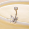 Stainless Steel Navel Ring With Zircon Butterfly Snake Design Electroplated Women's Fashion Jewelry