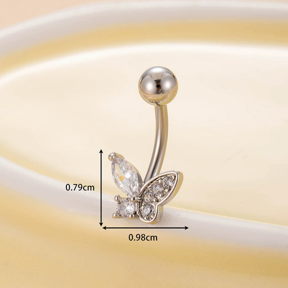 Stainless Steel Navel Ring With Zircon Butterfly Snake Design Electroplated Women's Fashion Jewelry