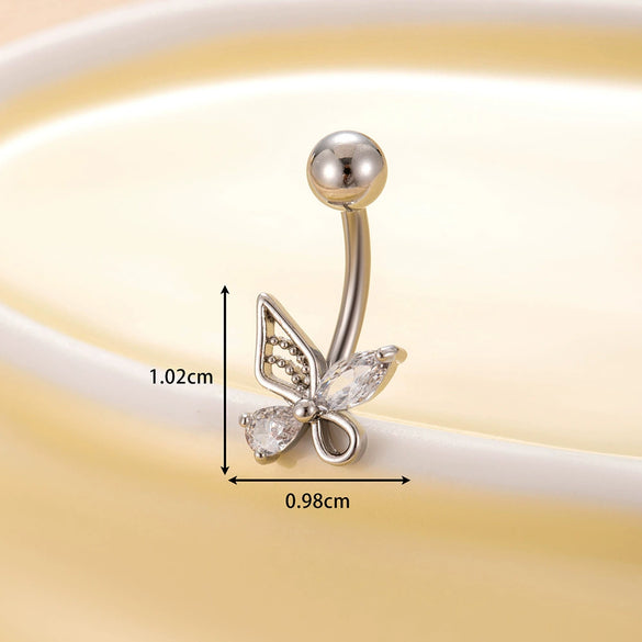 Stainless Steel Navel Ring With Zircon Butterfly Snake Design Electroplated Women's Fashion Jewelry