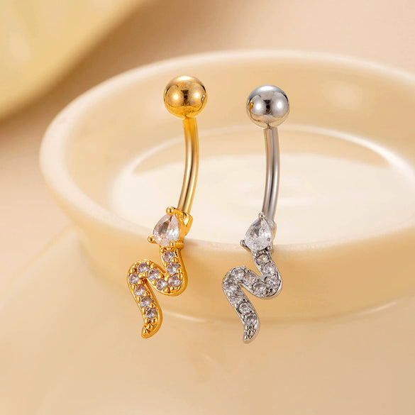 Stainless Steel Navel Ring With Zircon Butterfly Snake Design Electroplated Women's Fashion Jewelry