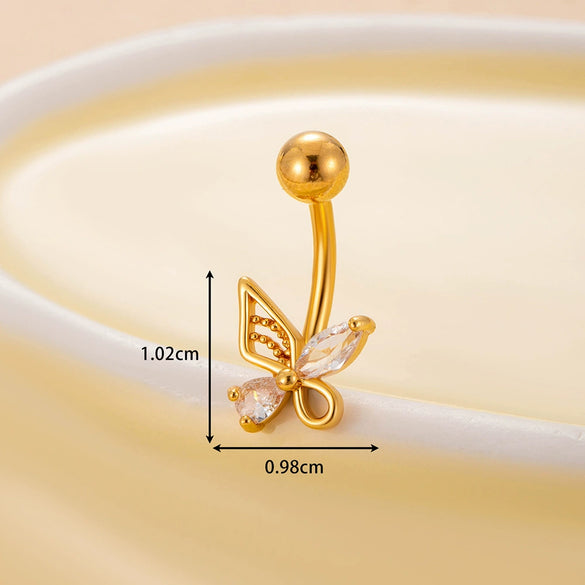 Stainless Steel Navel Ring With Zircon Butterfly Snake Design Electroplated Women's Fashion Jewelry