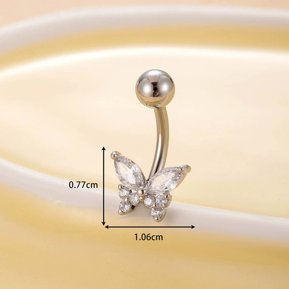 Stainless Steel Navel Ring With Zircon Butterfly Snake Design Electroplated Women's Fashion Jewelry