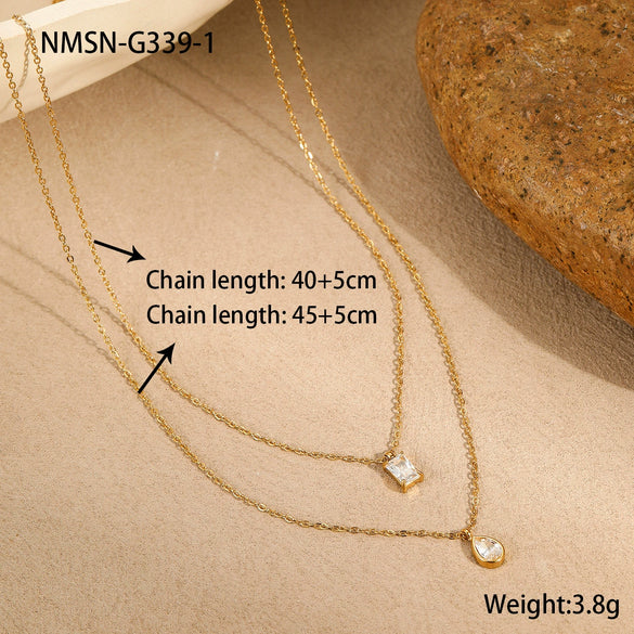 Stainless Steel Necklace Inlaid With Water Drops Zircon Geometric Style Electroplated For Women