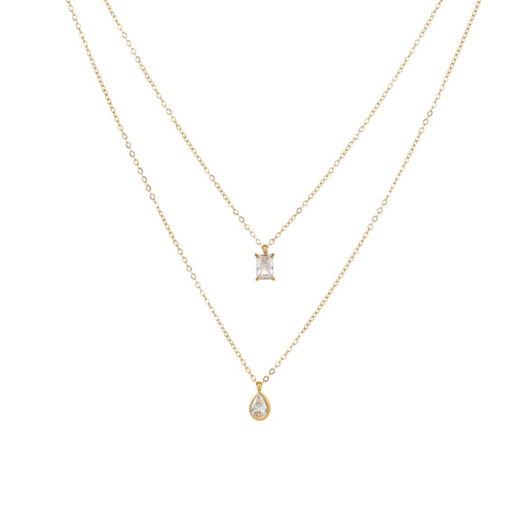 Stainless Steel Necklace Inlaid With Water Drops Zircon Geometric Style Electroplated For Women