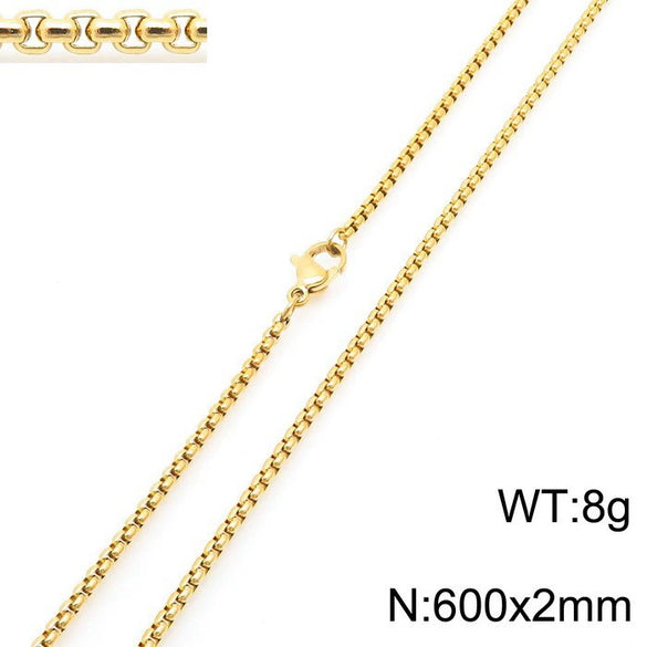 Stainless Steel Necklace Square Pearl Chain Men And Women Titanium Steel Necklace Card Wheel New Jewelry Jewelry  Wholesale