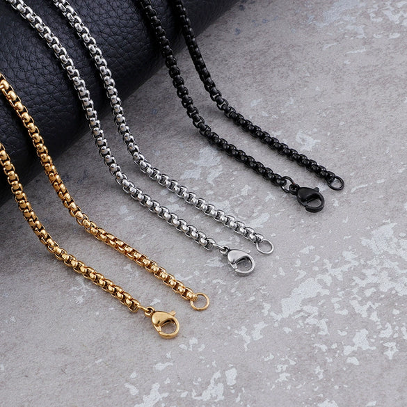 Stainless Steel Necklace Square Pearl Chain Men And Women Titanium Steel Necklace Card Wheel New Jewelry Jewelry  Wholesale