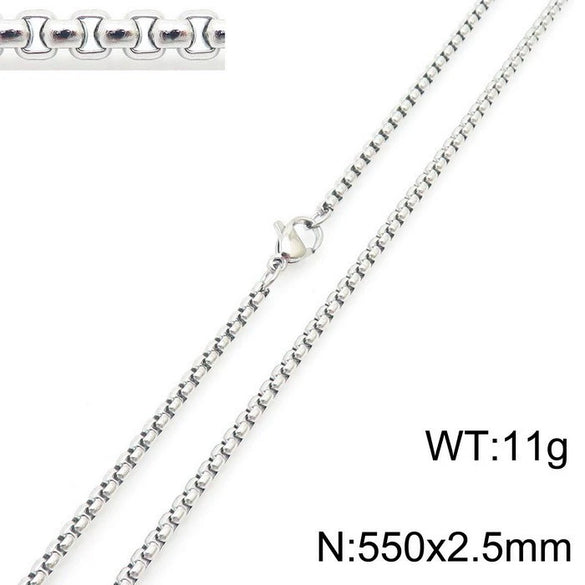 Stainless Steel Necklace Square Pearl Chain Men And Women Titanium Steel Necklace Card Wheel New Jewelry Jewelry  Wholesale