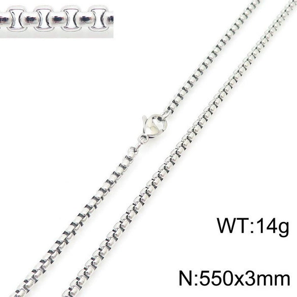 Stainless Steel Necklace Square Pearl Chain Men And Women Titanium Steel Necklace Card Wheel New Jewelry Jewelry  Wholesale