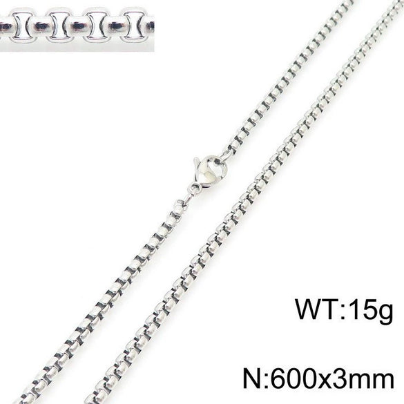 Stainless Steel Necklace Square Pearl Chain Men And Women Titanium Steel Necklace Card Wheel New Jewelry Jewelry  Wholesale
