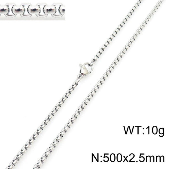 Stainless Steel Necklace Square Pearl Chain Men And Women Titanium Steel Necklace Card Wheel New Jewelry Jewelry  Wholesale