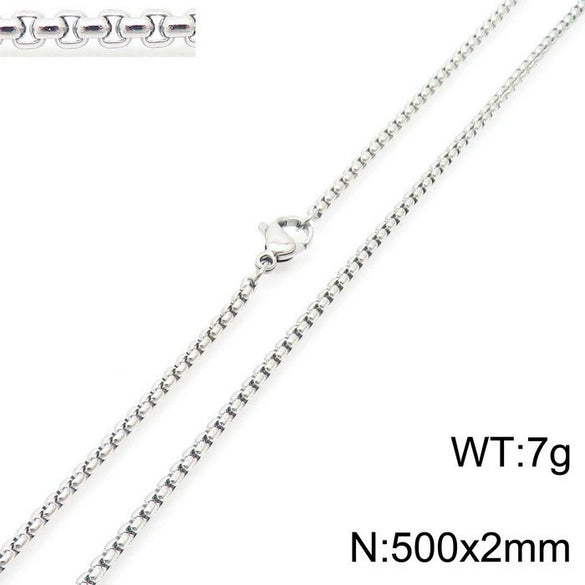 Stainless Steel Necklace Square Pearl Chain Men And Women Titanium Steel Necklace Card Wheel New Jewelry Jewelry  Wholesale