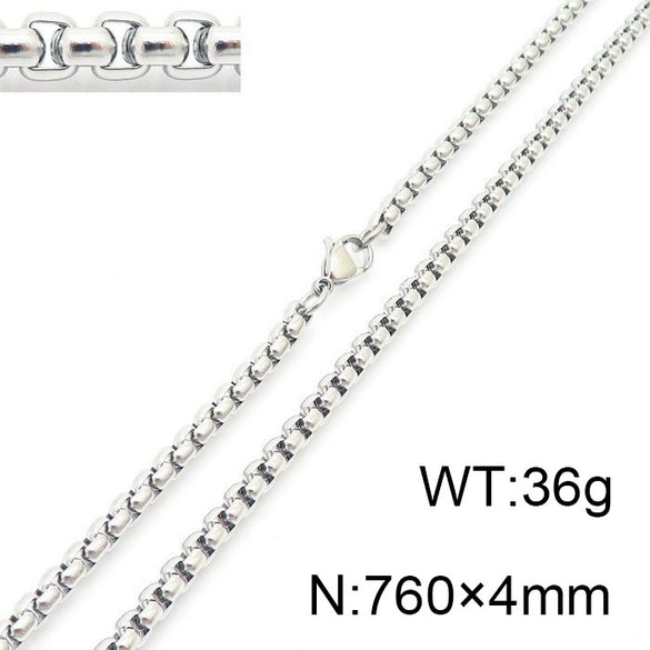 Stainless Steel Necklace Square Pearl Chain Men And Women Titanium Steel Necklace Card Wheel New Jewelry Jewelry  Wholesale