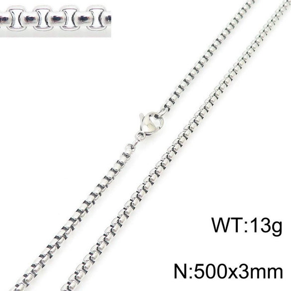 Stainless Steel Necklace Square Pearl Chain Men And Women Titanium Steel Necklace Card Wheel New Jewelry Jewelry  Wholesale