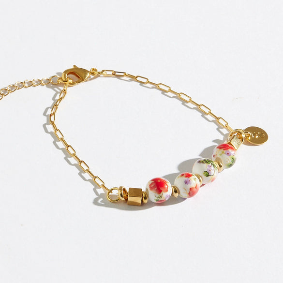 Stainless Steel Necklace With Floral Geometric Pattern Oil Painting Furnace Style Electroplating 18K Retention