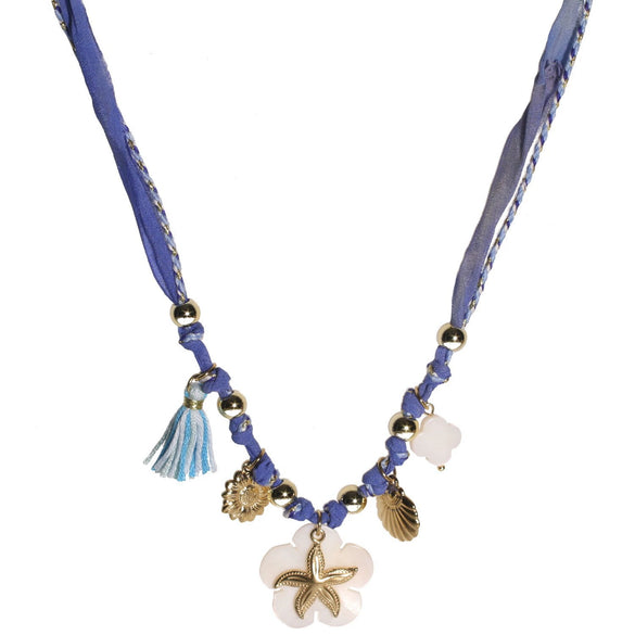 Stainless Steel Necklace With Geometric Star And Starfish Round Pendant Electroplating Marine Series