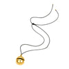Stainless Steel Necklace With Golden Glossy Round Pendant Electroplated Leather Rope Clavicle Chain Jewelry For Women Fashion Style